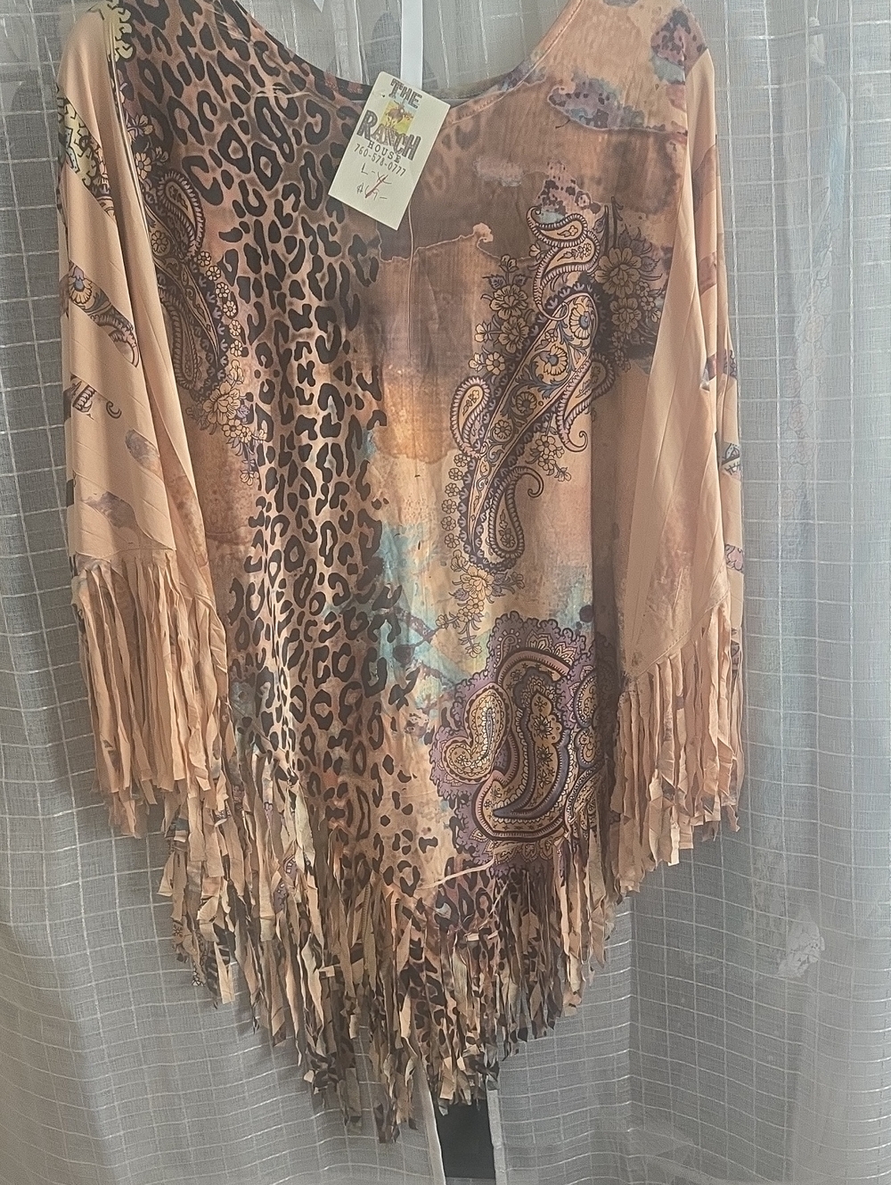 Boho Paisley & Leopard Fringe Tunic - Beige